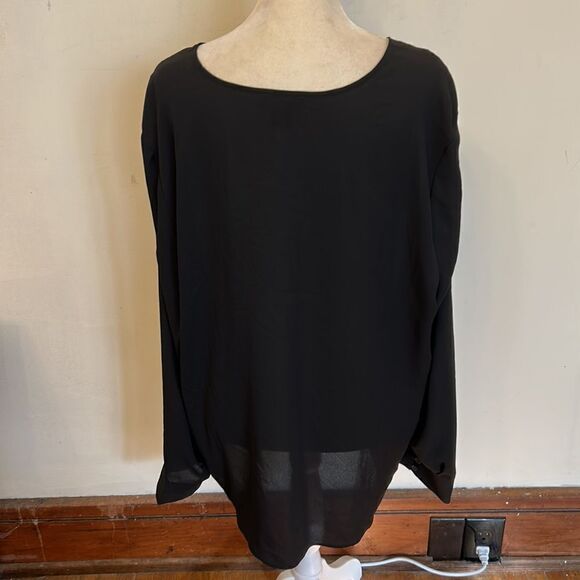 Halogen black long sleeve sheer blouse Size 2 X New - Picture 7 of 11